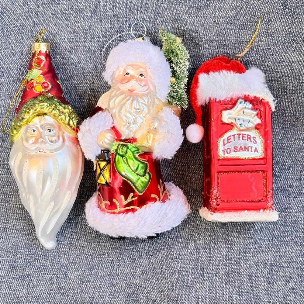 Robert Stanley 6” Blown Glass Christmas Ornament Lot Of 3 Santa Head Mailbox - Picture 2 of 6